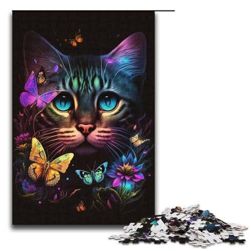 Puzzle 1000 Teile Schmetterlingskatze für Erwachsene, Kartonpuzzle, Lernspiel für Erwachsene, Größe 38 x 26 cm von KJYMNC