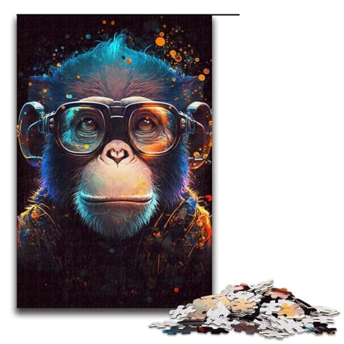 Puzzle 1000 Teile für Erwachsene, AFFE mit Brille, Lernpuzzle, Familienspiel, einzigartiges Herausforderungsspiel, Größe 50 x 75 cm von KJYMNC