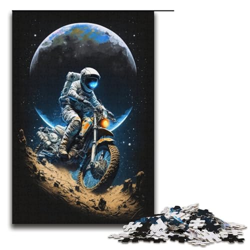 Puzzle 1000 Teile für Erwachsene, Astronaut auf Motorrad, tolles Geschenk für Spiele, Größe 38 x 26 cm von KJYMNC