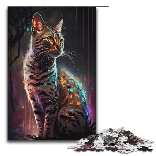 Puzzle 1000 Teile für Erwachsene, Bengalkatzen-Malpuzzle, tolles Geschenk für Spiele, Größe 38 x 26 cm von KJYMNC