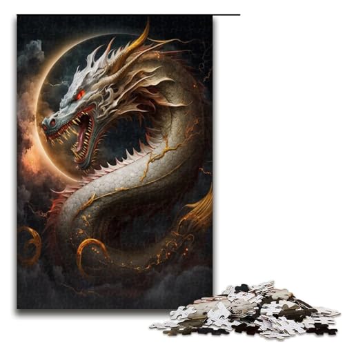Puzzle 1000 Teile für Erwachsene, Chinesischer Drache, anspruchsvolles, schwieriges Puzzle, jedes Teil ist einzigartig – herausforderndes, unterhaltsames Familienspiel, Größe 50 x 75 cm von KJYMNC