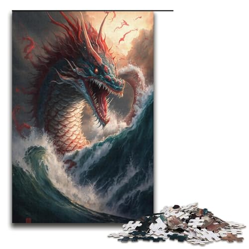 Puzzle 1000 Teile für Erwachsene, Chinesisches Drachenpuzzle, Wanddekoration, Trainieren Sie Ihr Gehirn und Ihre Hände, für Jugendliche ab 14 Jahren, Größe 38 x 26 cm von KJYMNC