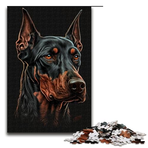 Puzzle 1000 Teile für Erwachsene, Farbiger Dobermann, anspruchsvolles, schwieriges Puzzle, jedes Teil ist einzigartig – herausforderndes, unterhaltsames Familienspiel, Größe 50 x 75 cm von KJYMNC