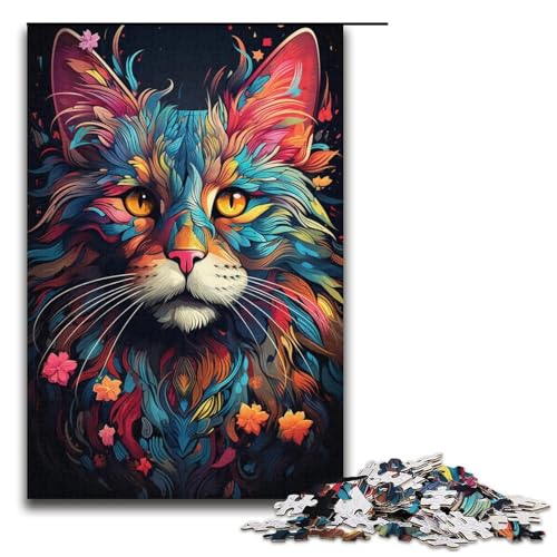 Puzzle 1000 Teile für Erwachsene, Farbkatzen-Puzzle, tolles Geschenk für Spiele, Größe 38 x 26 cm von KJYMNC