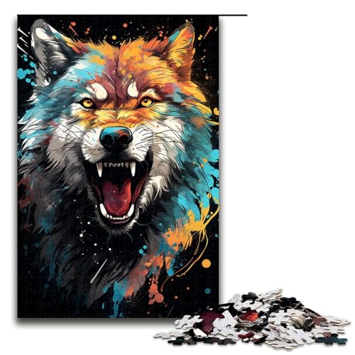 Puzzle 1000 Teile für Erwachsene, Farbmalerei, Wolf-Puzzle, Holzpuzzle für Erwachsene, Familienspaß, Größe 50 x 75 cm Puzzle 1000 Teile für Erwachsene, Farbmalerei, Wolf-Puzzle, Holzpuzzle für Erwachsene, Familienspaß, Größe 50 x 75 cm von KJYMNC