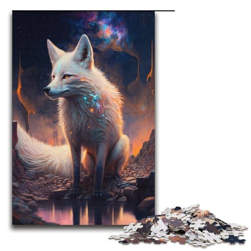 Puzzle 1000 Teile für Erwachsene, Gemälde eines weißen Fuchses, tolles Geschenk für Spiele, Größe 38 x 26 cm von KJYMNC