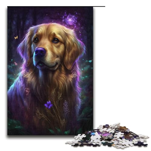 Puzzle 1000 Teile für Erwachsene, Golden Retriever, Blumen-Galaxie, tolles Geschenk für Spiele, Größe 38 x 26 cm von KJYMNC