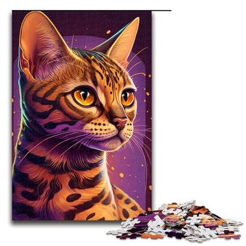 Puzzle 1000 Teile für Erwachsene, Katzen-Farbpuzzle, Wanddekoration, Trainieren Sie Ihr Gehirn und Ihre Hände, für Jugendliche ab 14 Jahren, Größe 50 x 75 cm von KJYMNC