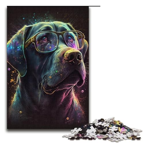 Puzzle 1000 Teile für Erwachsene, Labrador mit Brille, Puzzle-Wanddekoration, Trainieren Sie Ihr Gehirn und Ihre Hände, für Jugendliche ab 14 Jahren, Größe 38 x 26 cm von KJYMNC