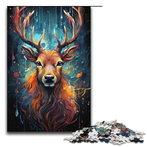Puzzle 1000 Teile für Erwachsene, Malen, Hirsch, lustige Familienspiele, ganze Familie, Größe 38 x 26 cm von KJYMNC