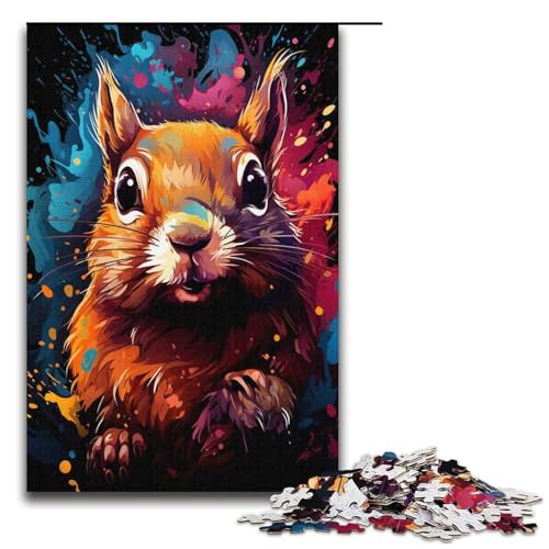 Puzzle 1000 Teile für Erwachsene, Malen, buntes Kunst-Eichhörnchen, Lernpuzzle, Familienspiel, einzigartiges Herausforderungsspiel, Größe 38 x 26 cm von KJYMNC