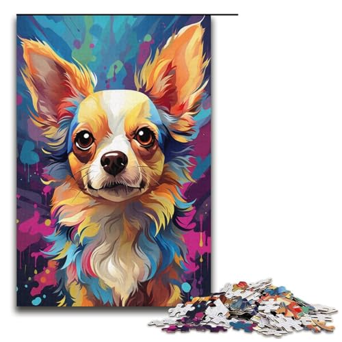 Puzzle 1000 Teile für Erwachsene, Malen, farbenfrohes Chihuahua-Hunde-Kunstpuzzle für Erwachsene, Kartonpuzzle für Sommerliebhaber, Größe 38 x 26 cm Puzzle 1000 Teile für Erwachsene, Malen, farbenfrohes Chihuahua-Hunde-Kunstpuzzle für Erwachsene, Kartonpuzzle für Sommerliebhaber, Größe 38 x 26 cm von KJYMNC