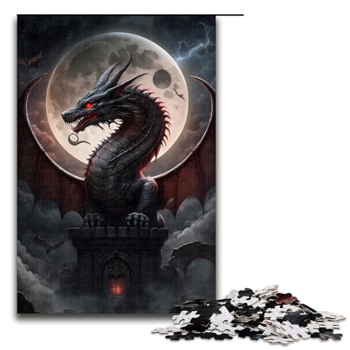 Puzzle 1000 Teile für Erwachsene, Nachtdrache, anspruchsvolles, schwieriges Puzzle, jedes Teil ist einzigartig – herausforderndes, unterhaltsames Familienspiel, Größe 50 x 75 cm von KJYMNC