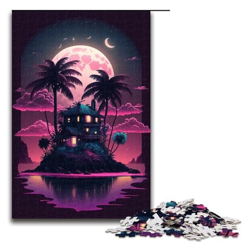 Puzzle 1000 Teile für Erwachsene, Neon Island House, Lernpuzzle, Familienspiel, einzigartiges Herausforderungsspiel, Größe 50 x 75 cm von KJYMNC