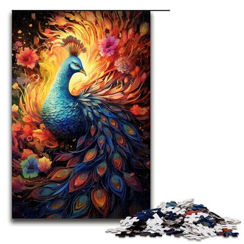 Puzzle 1000 Teile für Erwachsene, Pfau unter Blumen, tolles Geschenk für Spiele, Größe 50 x 75 cm von KJYMNC