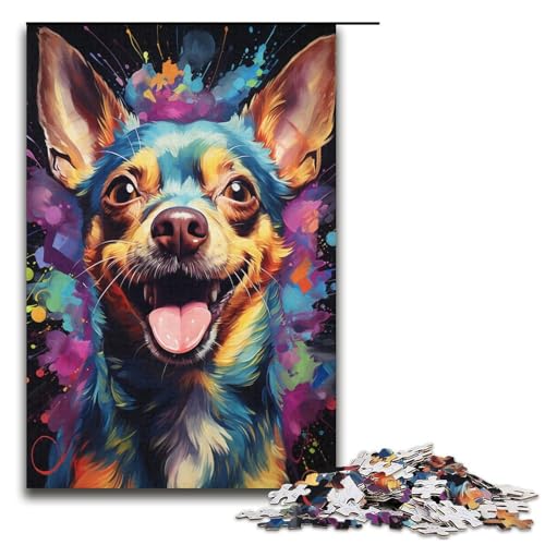 Puzzle 1000 Teile für Erwachsene, Psychedelischer Chihuahua-Hund, tolles Geschenk für Spiele, Größe 38 x 26 cm von KJYMNC
