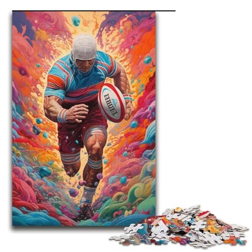 Puzzle 1000 Teile für Erwachsene, Rugby-Spieler-Puzzle, lustige Familienspiele, ganze Familie, Größe 38 x 26 cm von KJYMNC