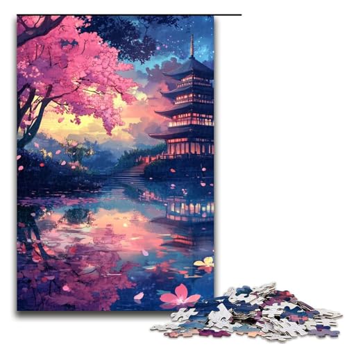 Puzzle 1000 Teile für Erwachsene, Sakura Tower-Puzzle für Erwachsene, Holzpuzzle für Sommerliebhaber, Größe 50 x 75 cm von KJYMNC