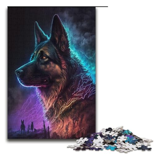 Puzzle 1000 Teile für Erwachsene, Schäferhund, Lernpuzzle, Familienspiel, einzigartiges Herausforderungsspiel, Größe 38 x 26 cm von KJYMNC