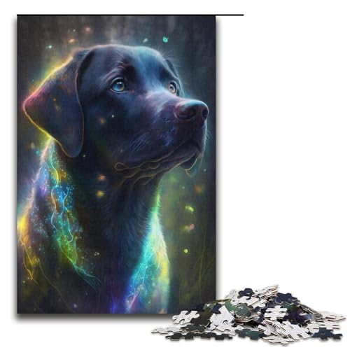 Puzzle 1000 Teile für Erwachsene, Schwarzer Labrador, Lernpuzzle, Familienspiel, einzigartiges Herausforderungsspiel, Größe 38 x 26 cm von KJYMNC