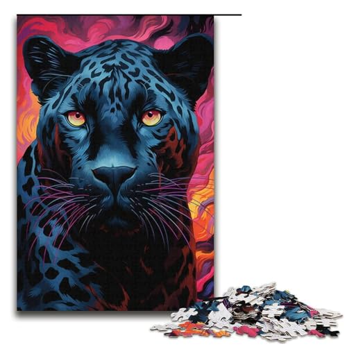 Puzzle 1000 Teile für Erwachsene, Schwarzer Leopard, anspruchsvolles, schwieriges Puzzle, jedes Teil ist einzigartig – herausforderndes, unterhaltsames Familienspiel, Größe 38 x 26 cm von KJYMNC