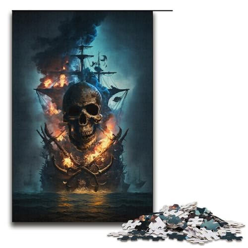 Puzzle 1000 Teile für Erwachsene, Skelett-Piratenschiff-Puzzle, Wanddekoration, Trainieren Sie Ihr Gehirn und Ihre Hände, für Jugendliche ab 14 Jahren, Größe 38 x 26 cm von KJYMNC