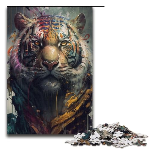 Puzzle 1000 Teile für Erwachsene, Tiger-Malerei, tolles Geschenk für Spiele, Größe 38 x 26 cm von KJYMNC