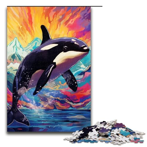 Puzzle 1000 Teile für Erwachsene, Trippy Killer Whale Puzzle, Holzpuzzle für Erwachsene, Familienspaß, Größe 50 x 75 cm von KJYMNC