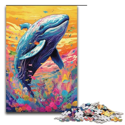 Puzzle 1000 Teile für Erwachsene, Trippy Whale Puzzle, Wanddekoration, Trainieren Sie Ihr Gehirn und Ihre Hände, für Jugendliche ab 14 Jahren, Größe 38 x 26 cm von KJYMNC