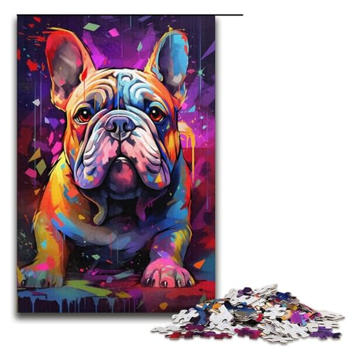 Puzzle 1000 Teile für Erwachsene, buntes Bulldoggen-Puzzle, Papppuzzle für Erwachsene, Familienspaß, Größe 38 x 26 cm von KJYMNC