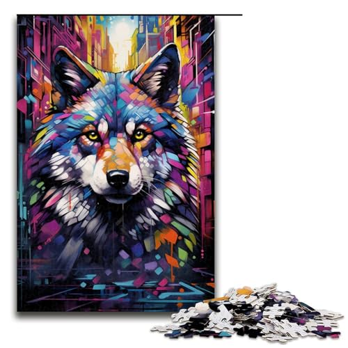 Puzzle 1000 Teile für Erwachsene, buntes Wolfspuzzle, Wanddekoration, trainieren Sie Ihr Gehirn und Ihre Hände, für Jugendliche ab 14 Jahren, Größe 50 x 75 cm von KJYMNC