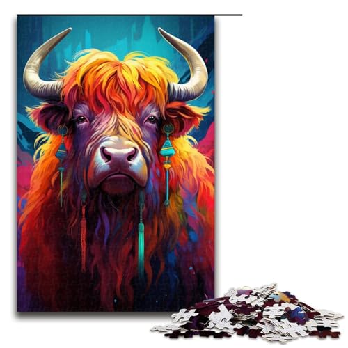 Puzzle 1000 Teile für Erwachsene, buntes Yak-Puzzle, Holzpuzzle für Erwachsene, Familienspaß, Größe 50 x 75 cm von KJYMNC