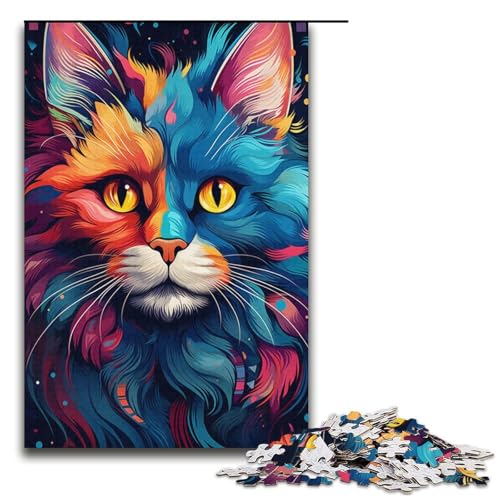 Puzzle 1000 Teile für Erwachsene, buntes psychedelisches Katzenpuzzle, Wanddekoration, trainieren Sie Ihr Gehirn und Ihre Hände, für Jugendliche ab 14 Jahren, Größe 38 x 26 cm von KJYMNC