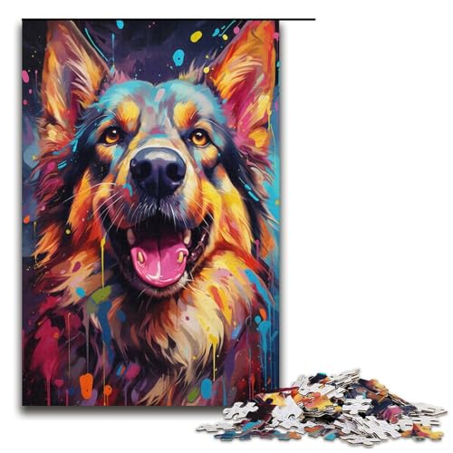 Puzzle 1000 Teile für Erwachsene, farbenfrohe Psychedelia mit Neonhunden, tolles Geschenk für Spiele, Größe 38 x 26 cm von KJYMNC
