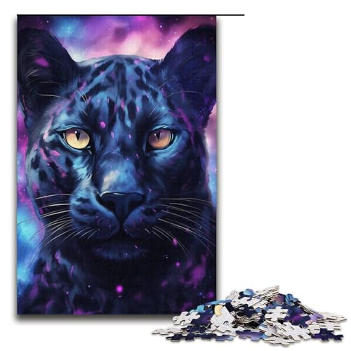 Puzzle 1000 Teile für Erwachsene, farbenfroher schwarzer Leopard, anspruchsvolles, schwieriges Puzzle, jedes Teil ist einzigartig – anspruchsvolles, unterhaltsames Familienspiel, Größe 38 x 26 cm von KJYMNC