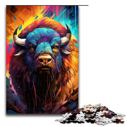 Puzzle 1000 Teile für Erwachsene, farbenfrohes Büffel-Lernpuzzle, Familienspiel, einzigartiges Herausforderungsspiel, Größe 50 x 75 cm von KJYMNC