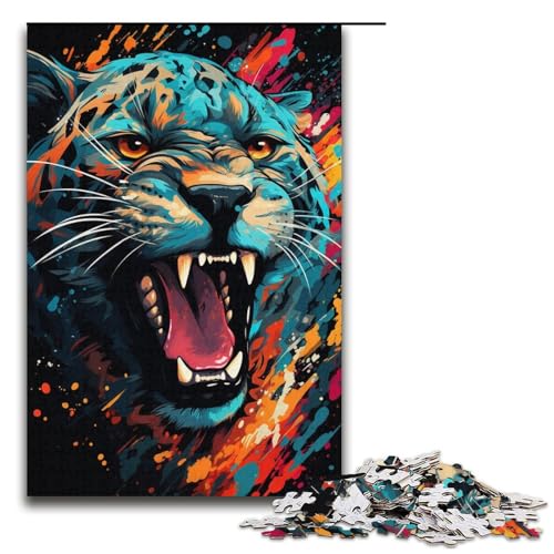 Puzzle 1000 Teile für Erwachsene, farbenfrohes Fantasie-Leoparden-Puzzle, Papppuzzle für Erwachsene, Familienspaß, Größe 38 x 26 cm von KJYMNC