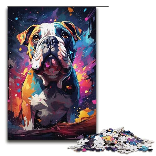 Puzzle 1000 Teile für Erwachsene, farbenfrohes psychedelisches Bulldoggen-Puzzle, Papppuzzle für Erwachsene, Familienspaß, Größe 38 x 26 cm Puzzle 1000 Teile für Erwachsene, farbenfrohes psychedelisches Bulldoggen-Puzzle, Papppuzzle für Erwachsene, Familienspaß, Größe 38 x 26 cm von KJYMNC