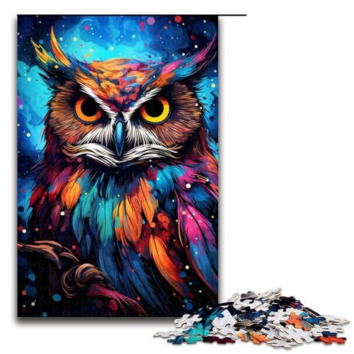 Puzzle 1000 Teile für Erwachsene, farbenfrohes psychedelisches Eulen-Puzzle, tolles Geschenk für Spiele, Größe 50 x 75 cm von KJYMNC