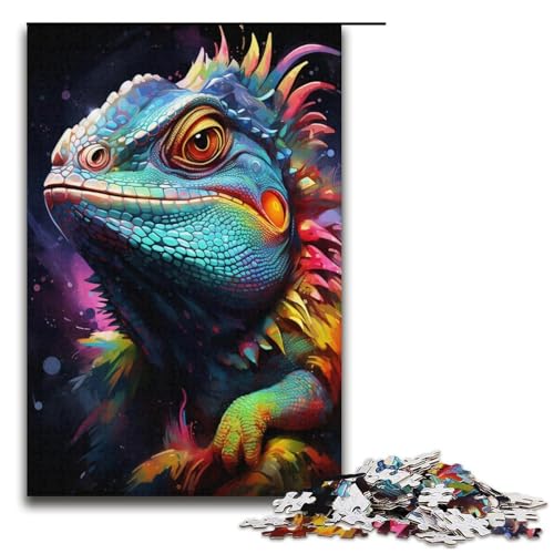 Puzzle 1000 Teile für Erwachsene, farbenfrohes psychedelisches Geistertier-Chamäleon, Lernpuzzle, Familienspiel, einzigartiges Herausforderungsspiel, Größe 38 x 26 cm von KJYMNC