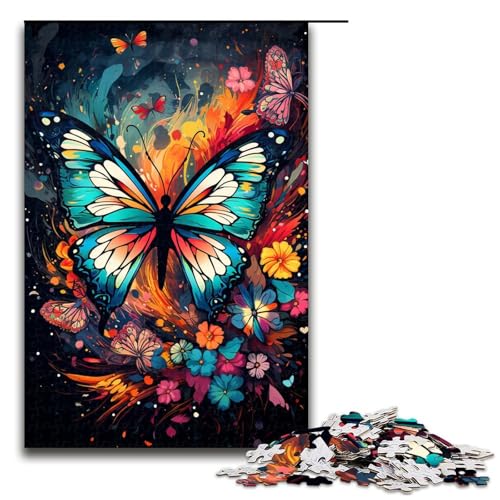 Puzzle 1000 Teile für Erwachsene, farbenfrohes psychedelisches Schmetterlingspuzzle, Wanddekoration, trainieren Sie Ihr Gehirn und Ihre Hände, für Jugendliche ab 14 Jahren, Größe 50 x 75 cm von KJYMNC