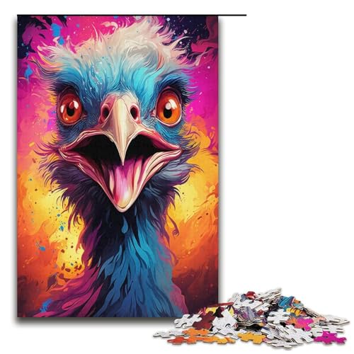 Puzzle 1000 Teile für Erwachsene, farbenfrohes psychedelisches Straußenpuzzle, Wanddekoration, trainieren Sie Ihr Gehirn und Ihre Hände, für Jugendliche ab 14 Jahren, Größe 38 x 26 cm von KJYMNC