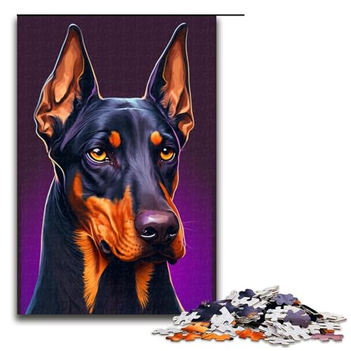 Puzzle 1000 Teile für Erwachsene, farbiges Dobermann-Puzzle für Erwachsene, Holzpuzzle für Sommerliebhaber, Größe 50 x 75 cm von KJYMNC
