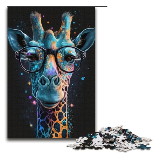 Puzzle 1000 Teile für Erwachsene Giraffe mit Brille Puzzle Familienspaß Spiele Ganze Familie Größe 38x26 cm von KJYMNC