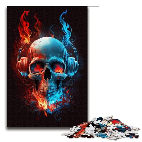 Puzzle 1000 Teile für Erwachsene Kopfhörer Totenkopf Puzzle Erwachsene Holzpuzzle Familienspaß Größe 50x75cm von KJYMNC