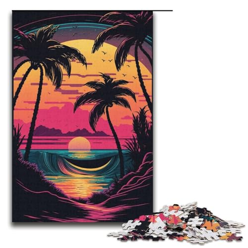 Puzzle 1000 Teile für Erwachsene Neon Beach Puzzle Papppuzzle für Erwachsene Familienspaß Größe 38x26cm von KJYMNC