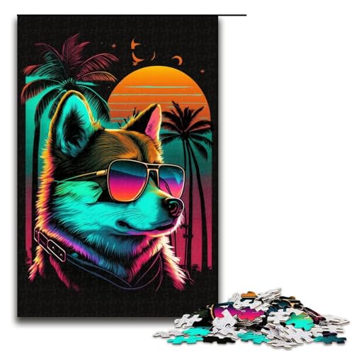Puzzle 1000 Teile für Erwachsene Neon Beach Shiba Inu Puzzle Familienspaß Spiele Ganze Familie Größe 50x75 cm von KJYMNC