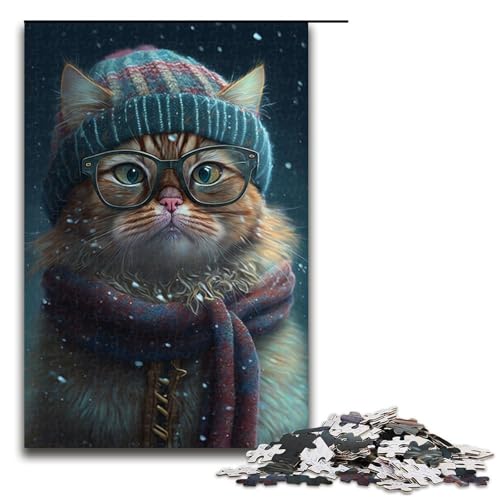Puzzle 1000 Teile für Erwachsene Schal Katze Puzzle Wanddekoration Trainieren Sie Ihr Gehirn und Ihre Hände für Jugendliche ab 14 Jahren Größe 50x75 cm von KJYMNC