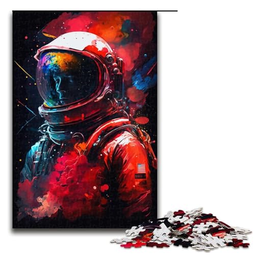 Puzzle 1000 Teile für Erwachsene und Kinder, rotes Astronauten-Puzzle für Erwachsene, Holzpuzzle, Geschenke, Größe 50 x 75 cm von KJYMNC