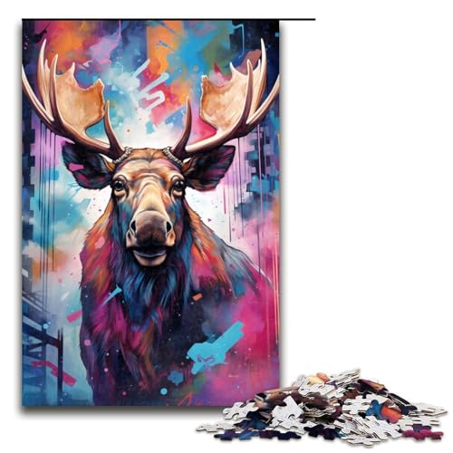 Puzzle für Erwachsene, 1000 Bunte Elche, Puzzle für Kinder, Holzpuzzle, Heimdekoration, Größe 50 x 75 cm von KJYMNC